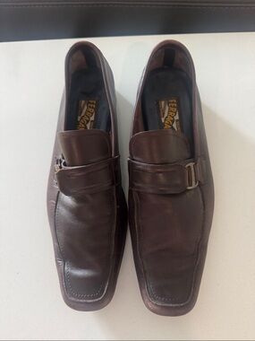 Salvatore Ferragamo Men's Dark Brown Leather Buckle Loafers